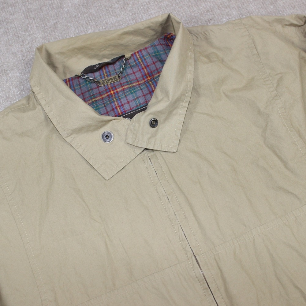 Bill Blass Mens Tan Harrington Jacket Plaid Lined 100% Cotton Large Full Zip